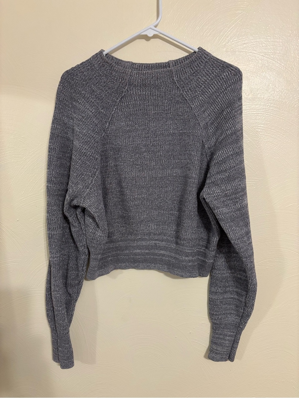 Free People Gray Marled Knit Cropped Sweater Medium